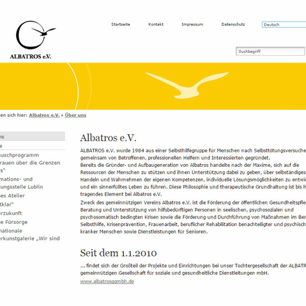 Screenshot der Website des Albatros e.V.