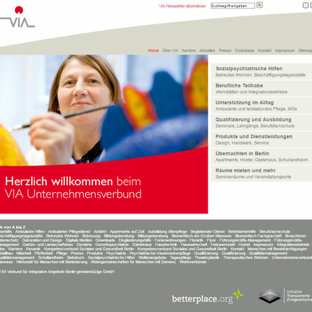 Screenshot der Website des VIA Unternehmensverbundes
